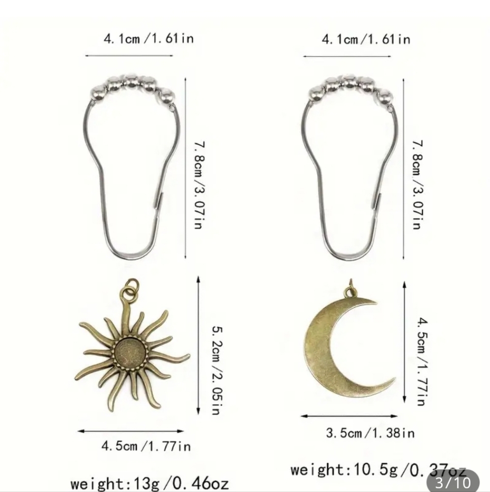 Silver Moon and Sun Shower Curtain Hooks - Picture 3 of 8